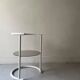Tubular space age serving table in white metal and pink smoked glass, 1970s design