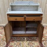 Meuble de toilette en noyer et marbre de carrare