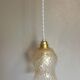 Vintage pendant light, textured amber and granite tulip glass, white twisted cord