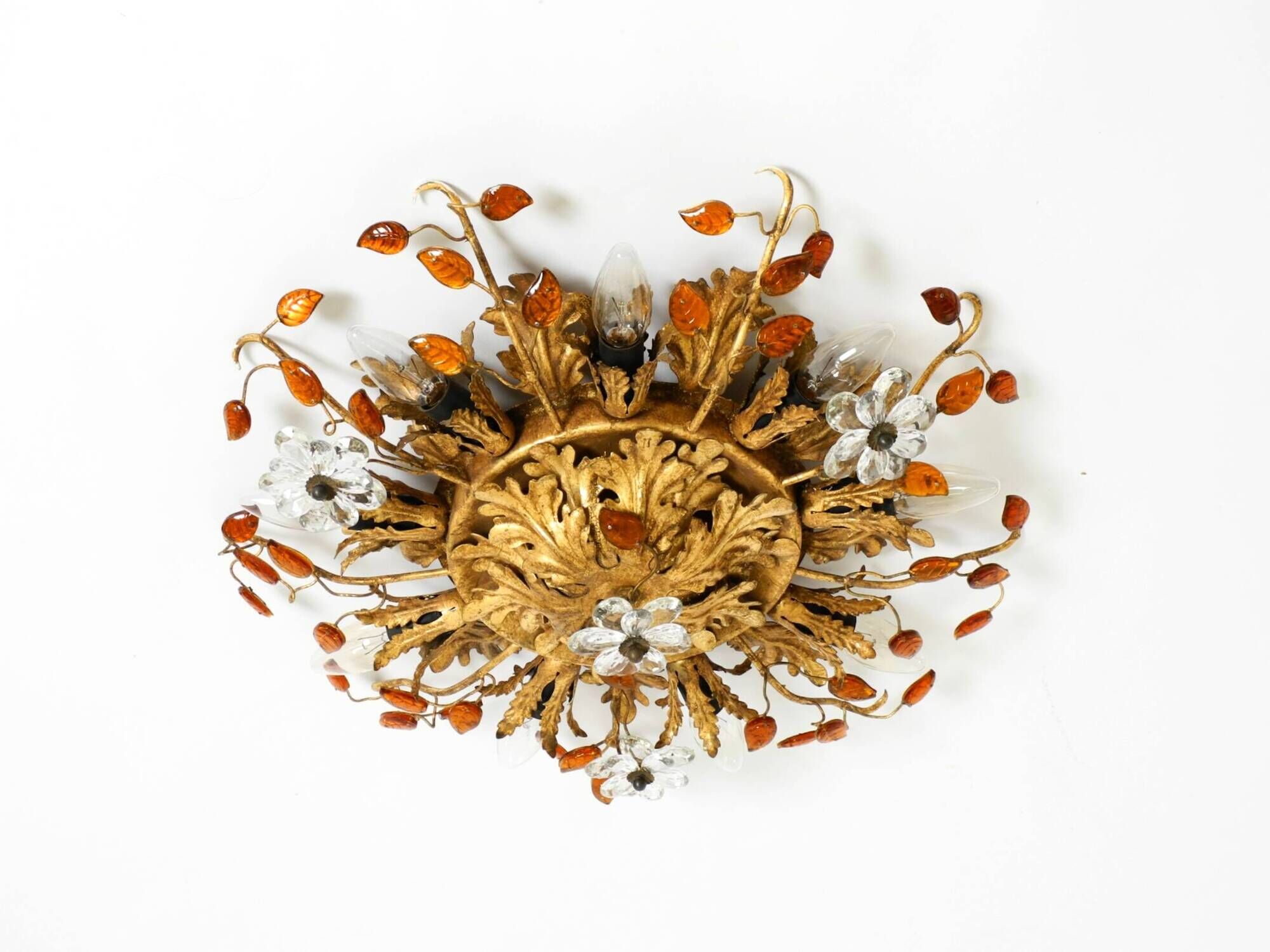 Large gilt Italian ceiling lamp from the 1960s by Banci Firenze with 9 sock