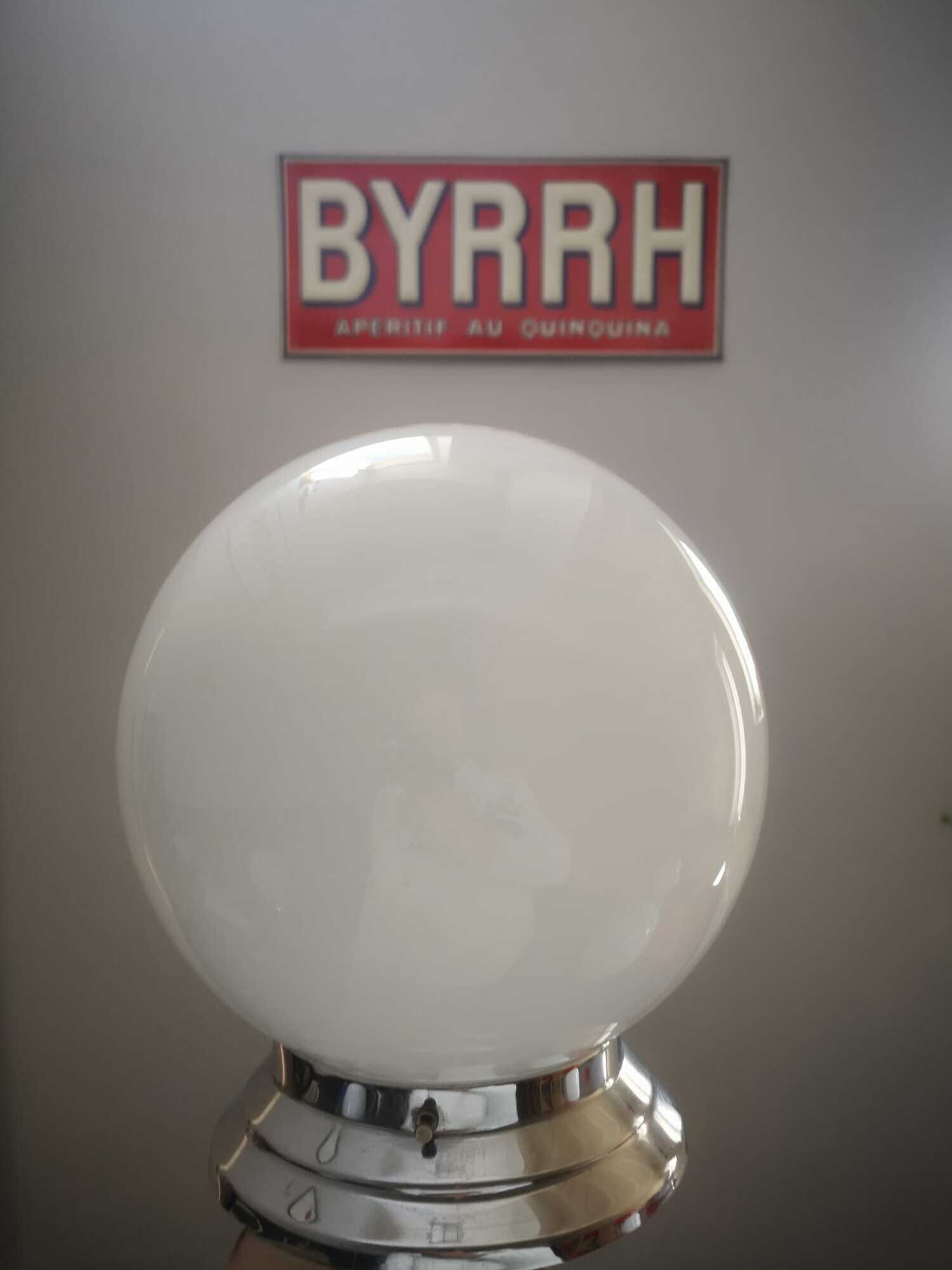 Ceiling lamp / wall lamp old opaline globe white base metal chrome Art Deco 1930 ø 20 cm TBE