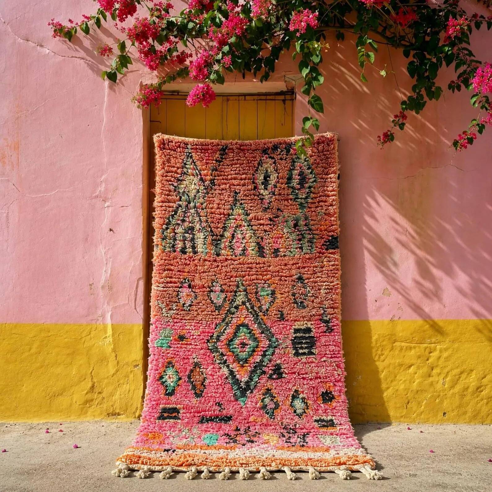 Moroccan Berber carpet Boujad pink made to measure – Colourful handcrafted carpet in l