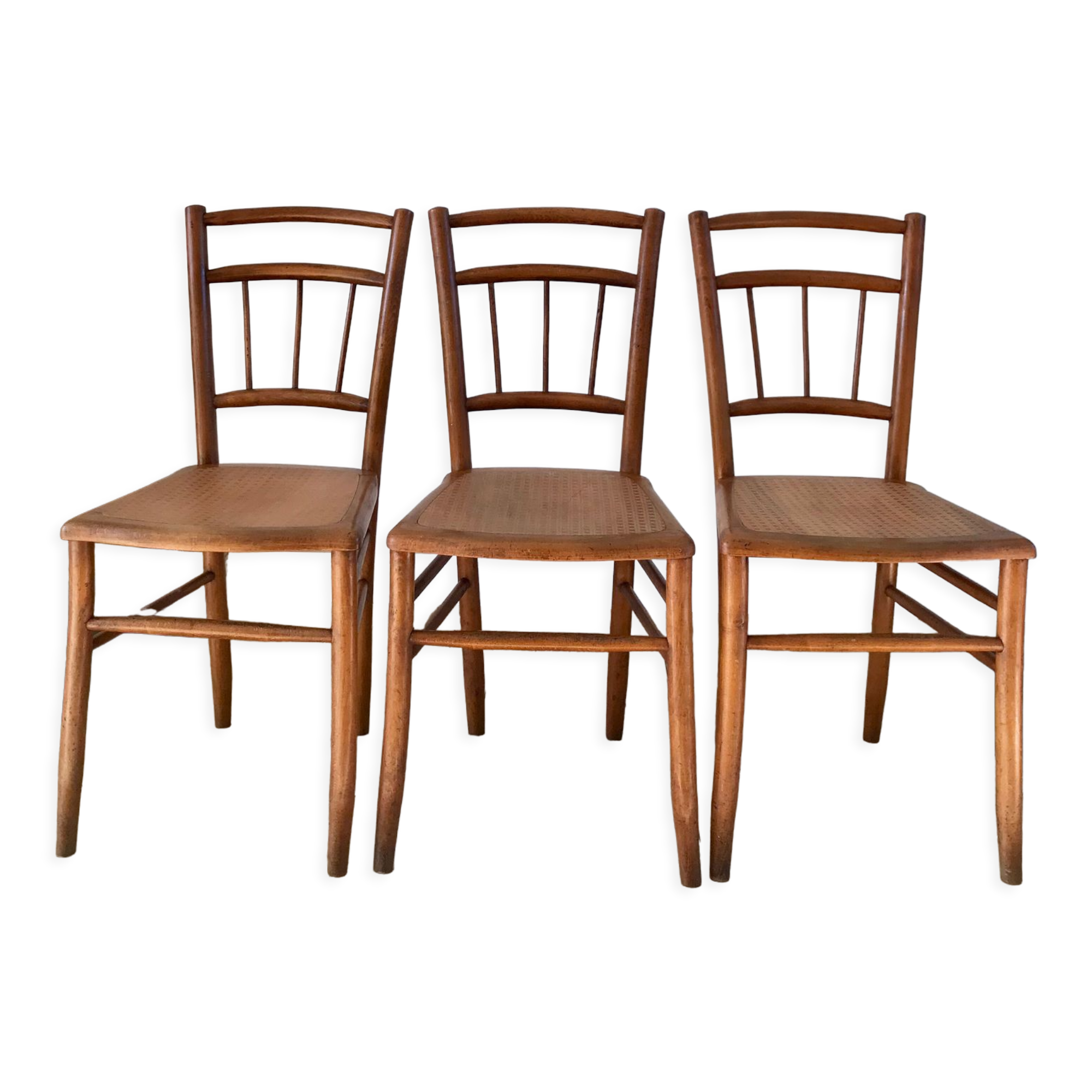 Set of 3 Luterma bistro chairs in beech wood effect canning 40s