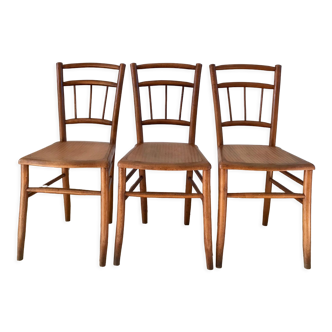 Set of 3 Luterma bistro chairs in beech wood effect canning 40s