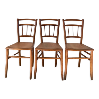 Ensemble de 3 chaises bistrot Luterma en bois de hêtre effet cannage années 40