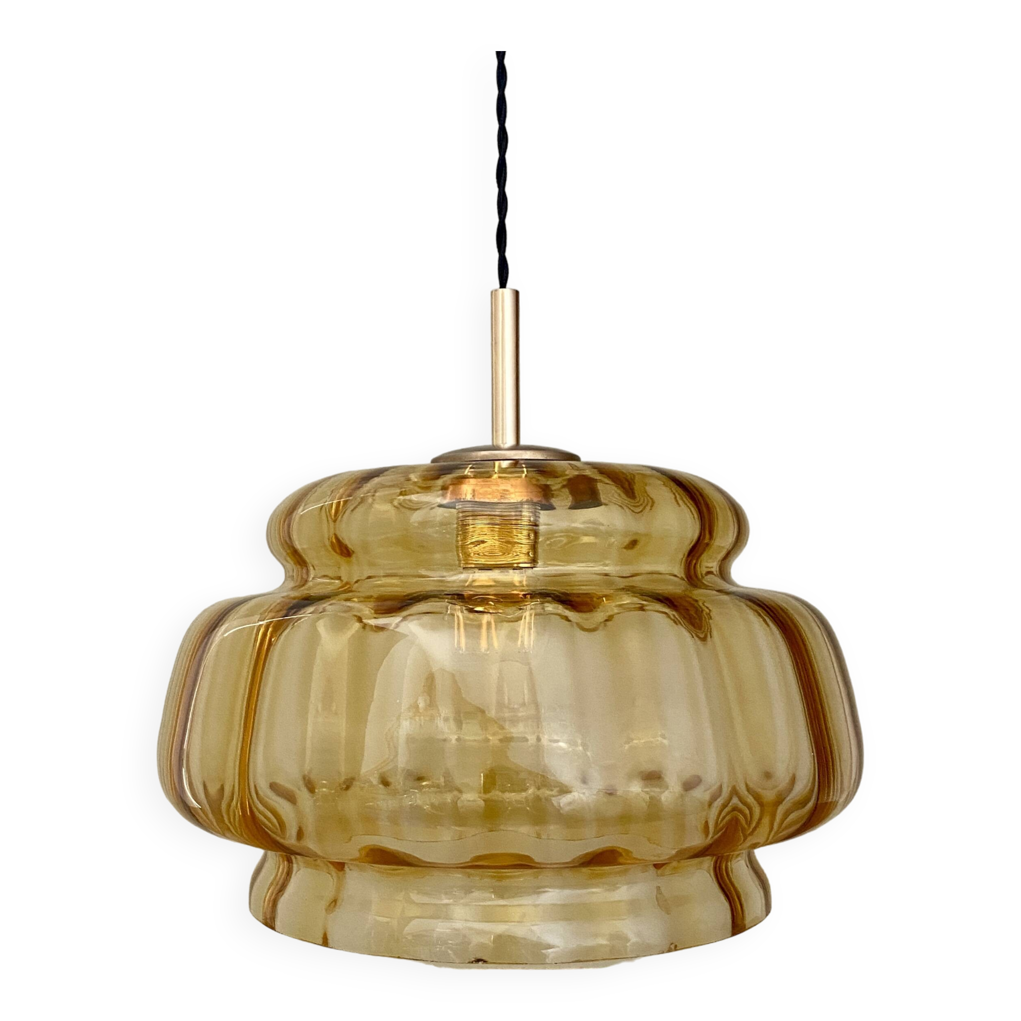 XXL vintage amber glass globe pendant light