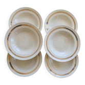 6 assiettes creuses vintage faïence ivoire à double liseré doré