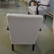Ivory Art Deco armchair in fabric and dark wood, high back, 1920s-1930s.