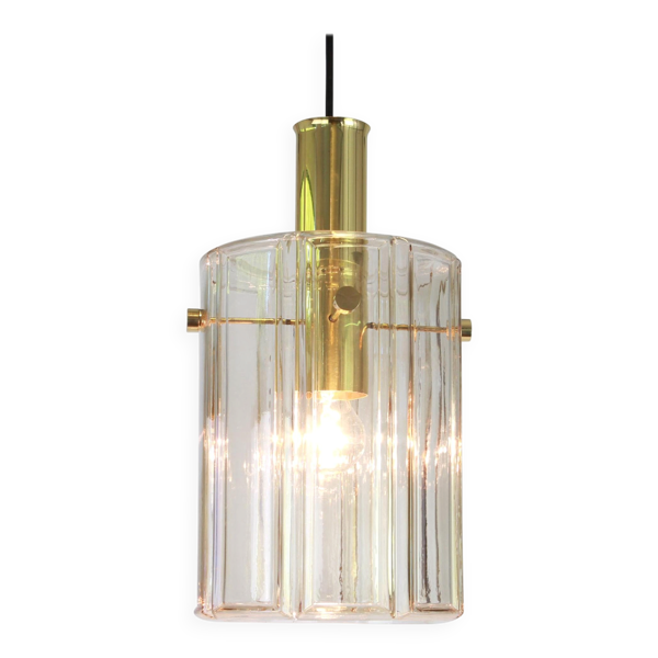 Suspension en forme de lanterne avec abat-jour cylindrique en verre par Limburg, Allemagne, années 1960