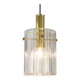 Large hanging lantern-shaped lamp with a cylindrical glass shade by Limburg, Germany, 1960s.