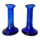 pair of vintage cobalt blue glass candlesticks