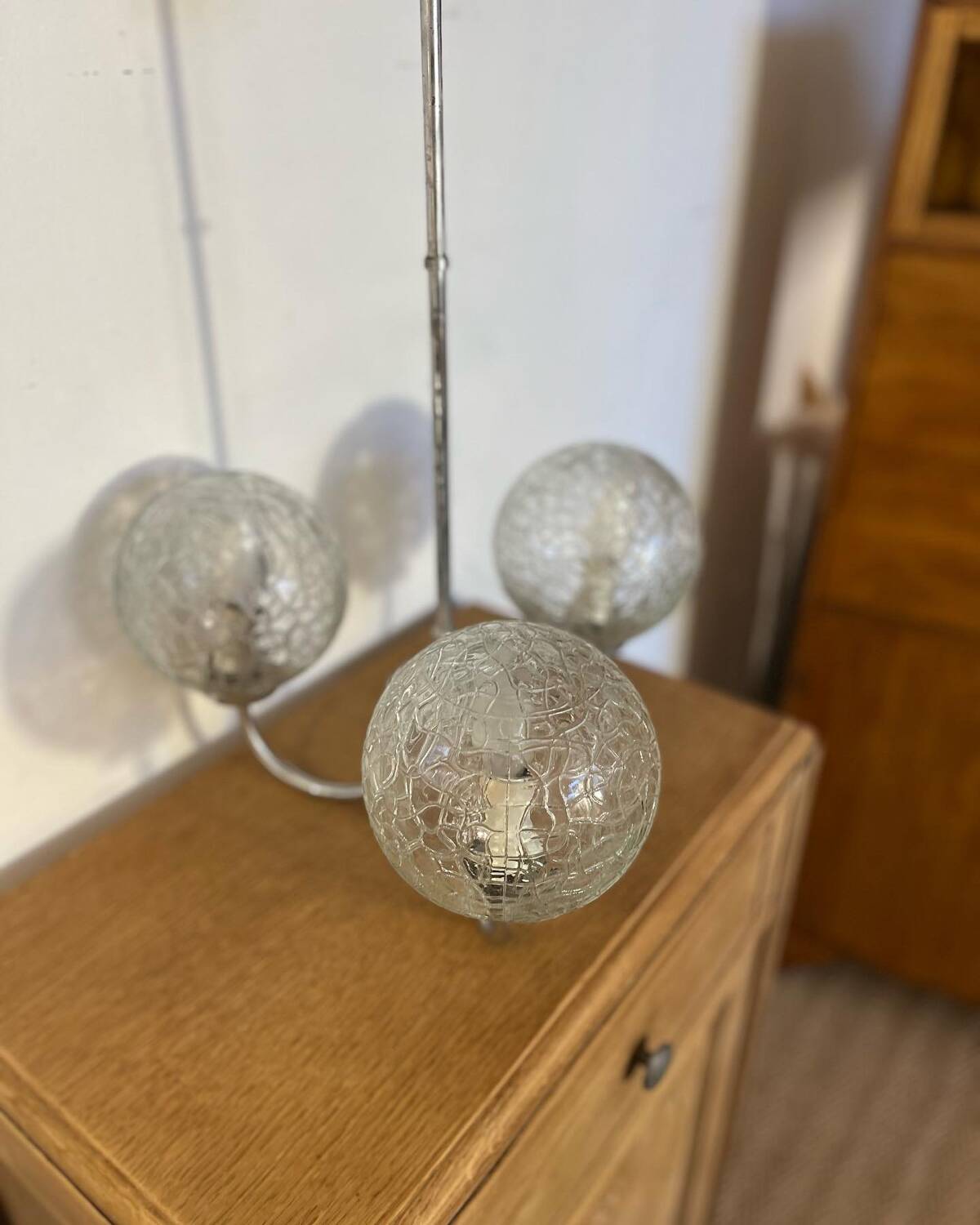 70s glass globe and metal pendant light