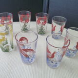 Set of 8 glasses screen-printed decorative cups