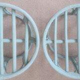 Pair of rattan bamboo poufs