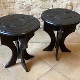 Touareg pedestal tables in wood and embossed leather