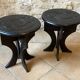 Touareg pedestal tables in wood and embossed leather