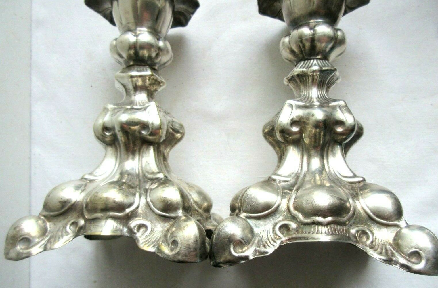 2 silver metal candlesticks, Louis XV style, 1900 era