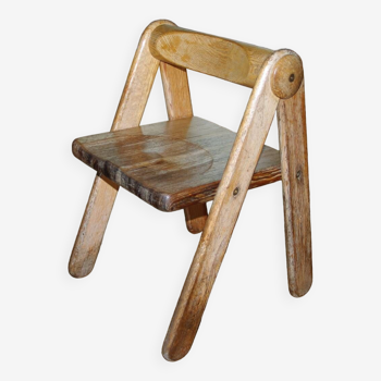 Rare vintage children's chair in solid pine by pierre grosjean 1970
