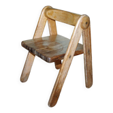 Rare vintage children's chair in solid pine by pierre grosjean 1970