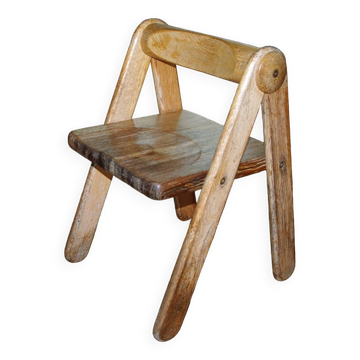 Rare vintage children's chair in solid pine by pierre grosjean 1970