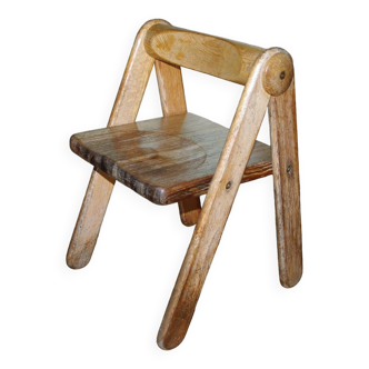 Rare vintage children's chair in solid pine by pierre grosjean 1970
