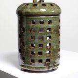 Vintage table lamp, glazed stoneware, perforated "Building" signed.