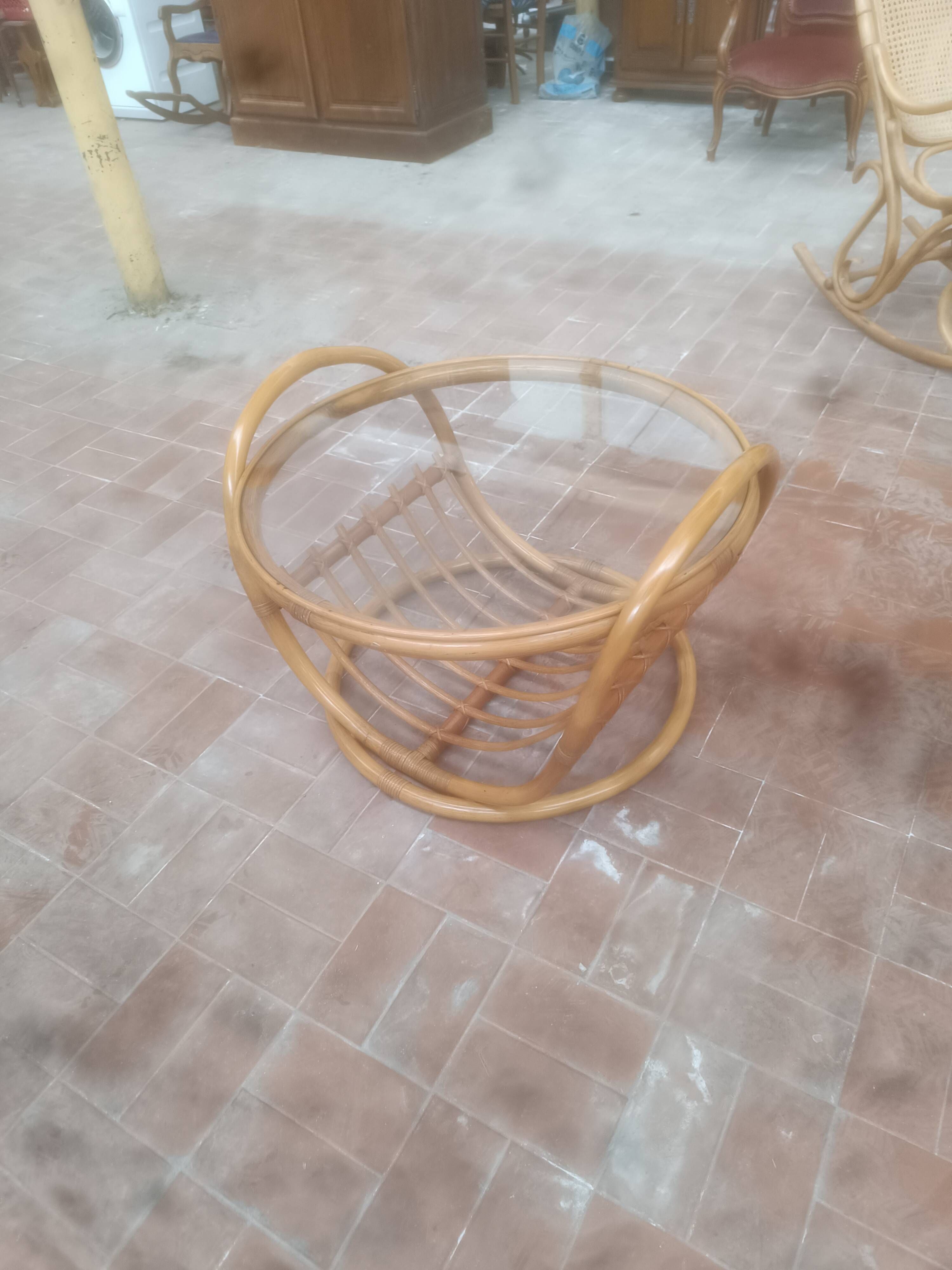 Round bamboo and glass table