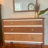 Commode ancienne française en merisier avec miroir – restaurée et peinte