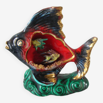 Old Vallauris underwater fish lamp base in ceramic 25 cm retro decoration