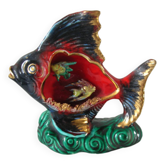 Ancien pied de lampe Vallauris poisson sous marine en céramique 25 cm déco rétro