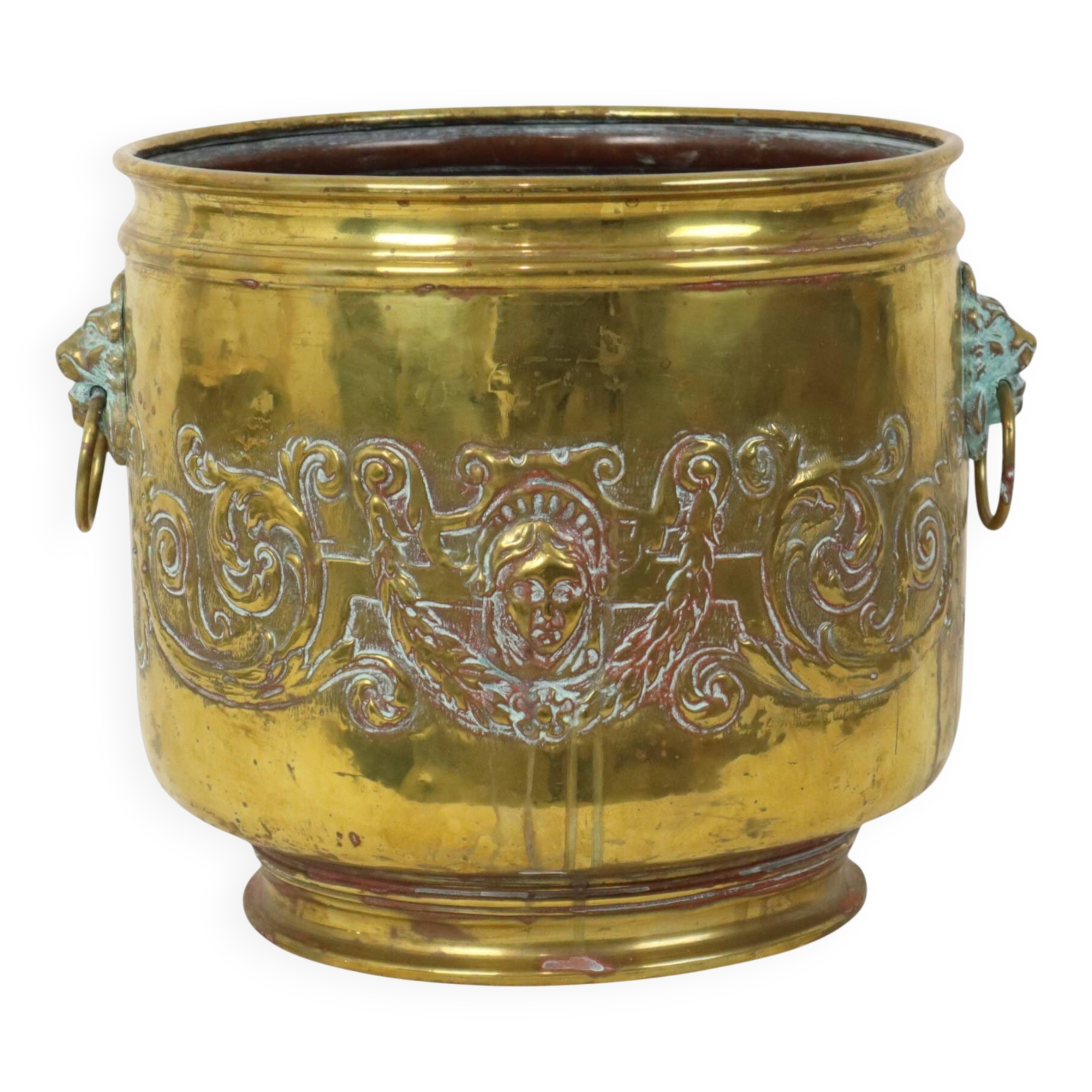 Large Brass Planter Jardinière Firewood Repoussé ca 1900