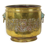 Grande jardinière en laiton repoussé pour bois de chauffage vers 1900