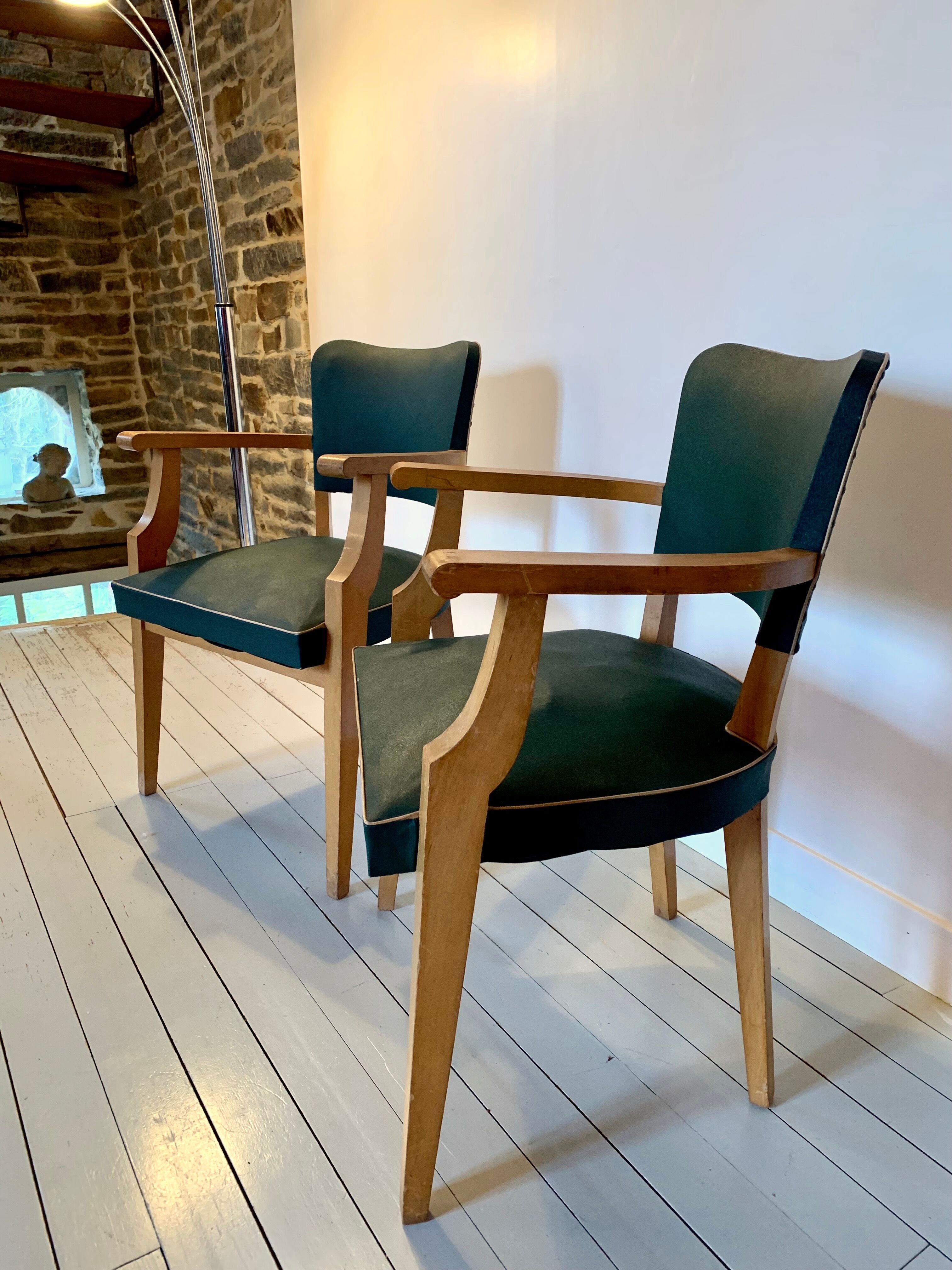 Pair of Art Deco green bridge armchairs