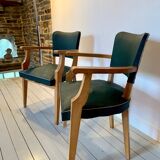 Pair of Art Deco green bridge armchairs