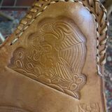 Vintage Mexican tripod stools in bamboo and leather.