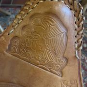 Tabourets tripodes mexicain vintage en bambou et cuir