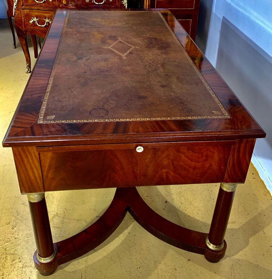 Empire flat desk, mahogany, double-sided, gilded bronzes