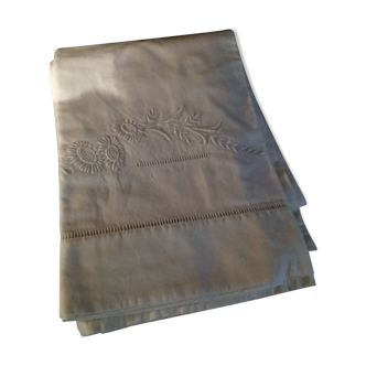 Old linen sheet embroidered days scale hand embroidered figure