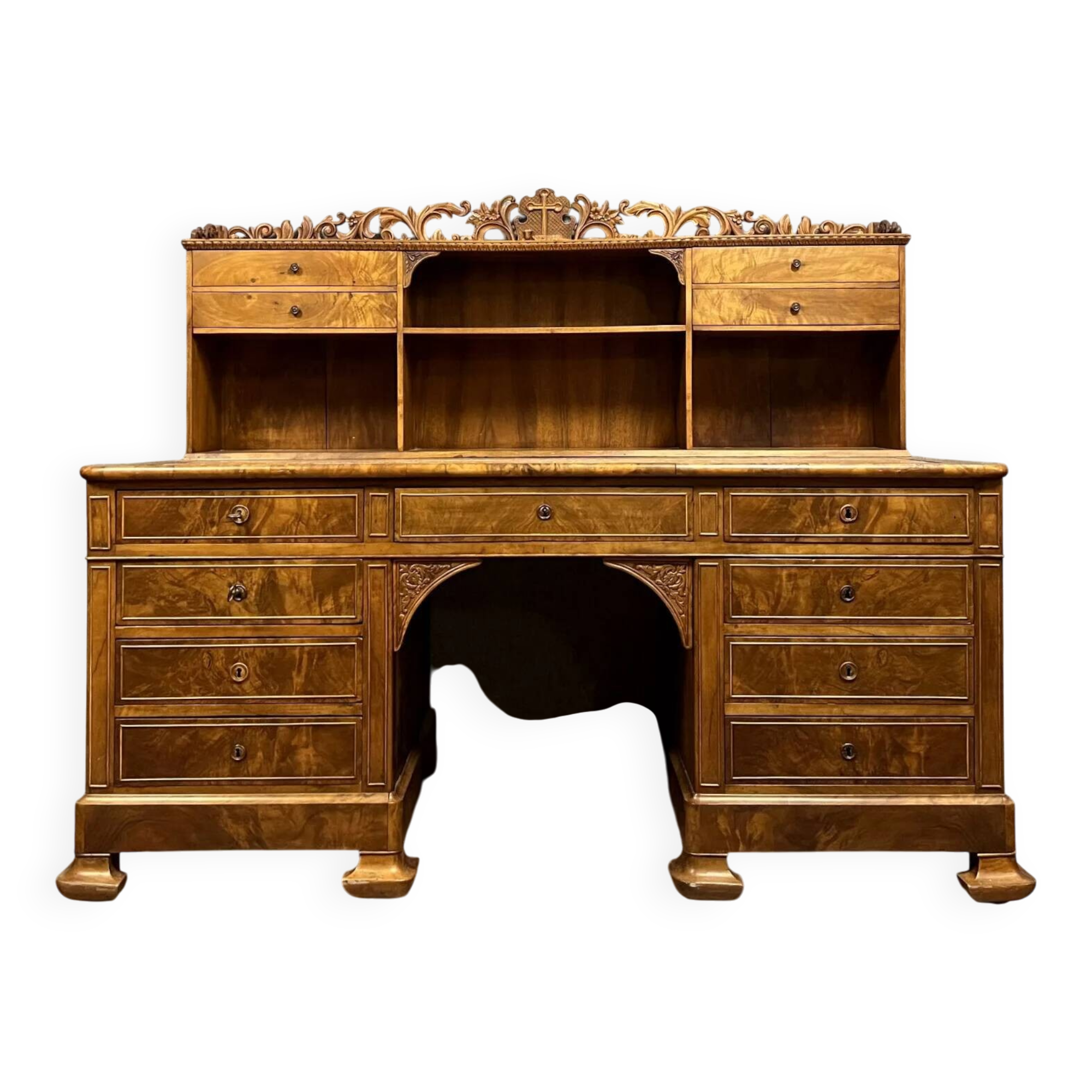 Charles X period presbytery desk in burr walnut circa 1820