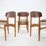 1960s Set of 6 Børge Mogensen Model 122 Oak and Teak Dining Chairs for Søborg Møbelfabric, Denmark