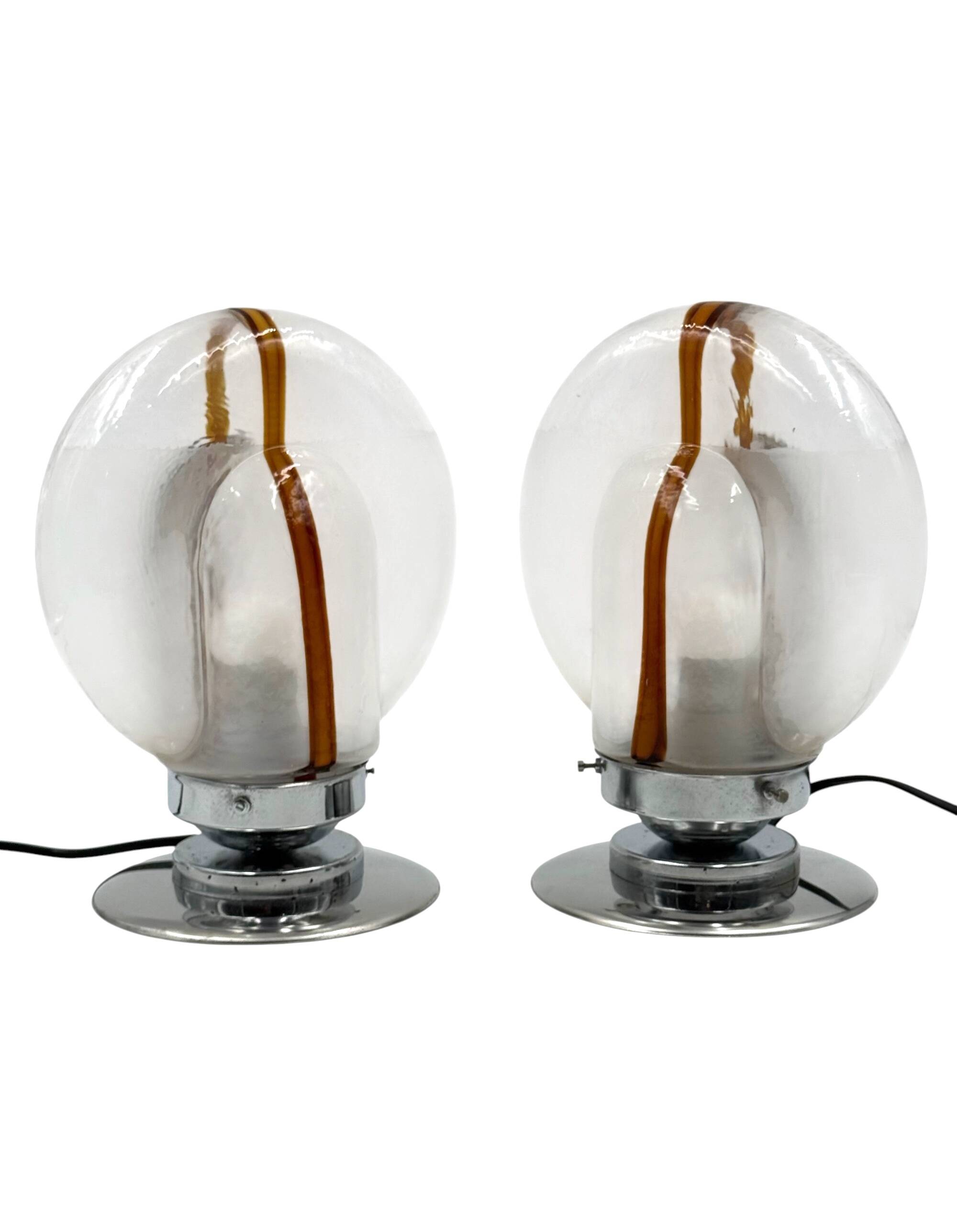 Toni Zuccheri, Set of 2 of Murano glass lamps, Mazzega, Murano Italy 1970