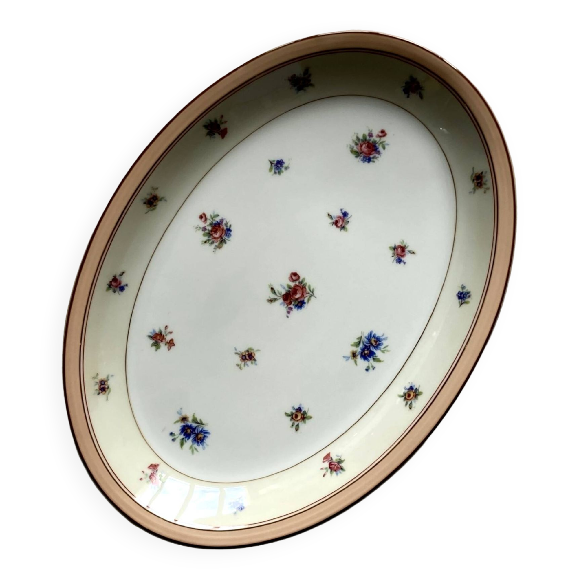 Large Limoges serving dish small flowers and gilding old porcelain Charles Ahrenfeldt