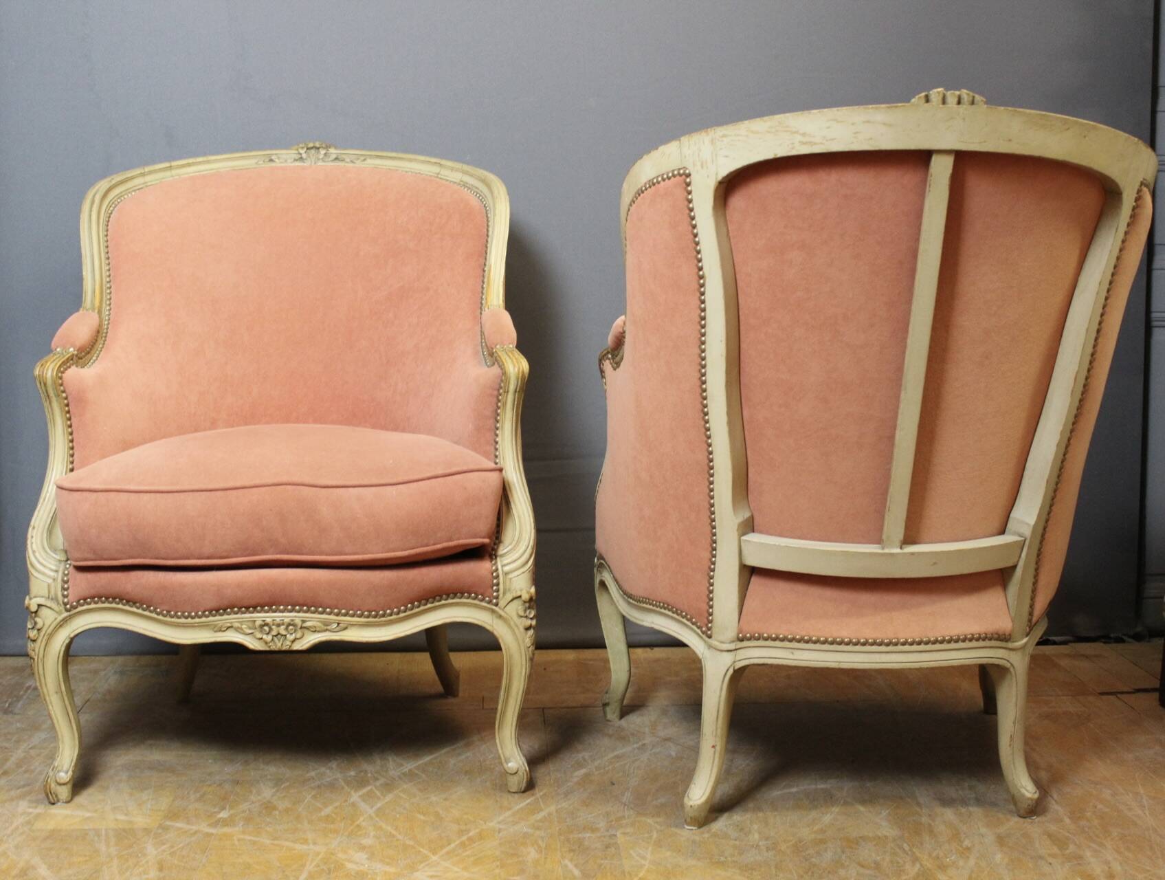 Pair of Louis XV Style Bergeres in Painted Beech Circa 1900