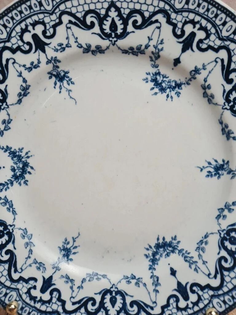 Antique flat plate Creil & Montereau "garlands" blue decoration