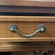 Louis XVI style flat desk in cherry wood, green leather top - French work