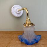 Vintage tulip angled wall light in frosted white and blue