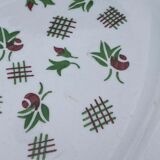 Oval ceramic serving and presentation dish with burgundy and green flower motif - MLRDP14