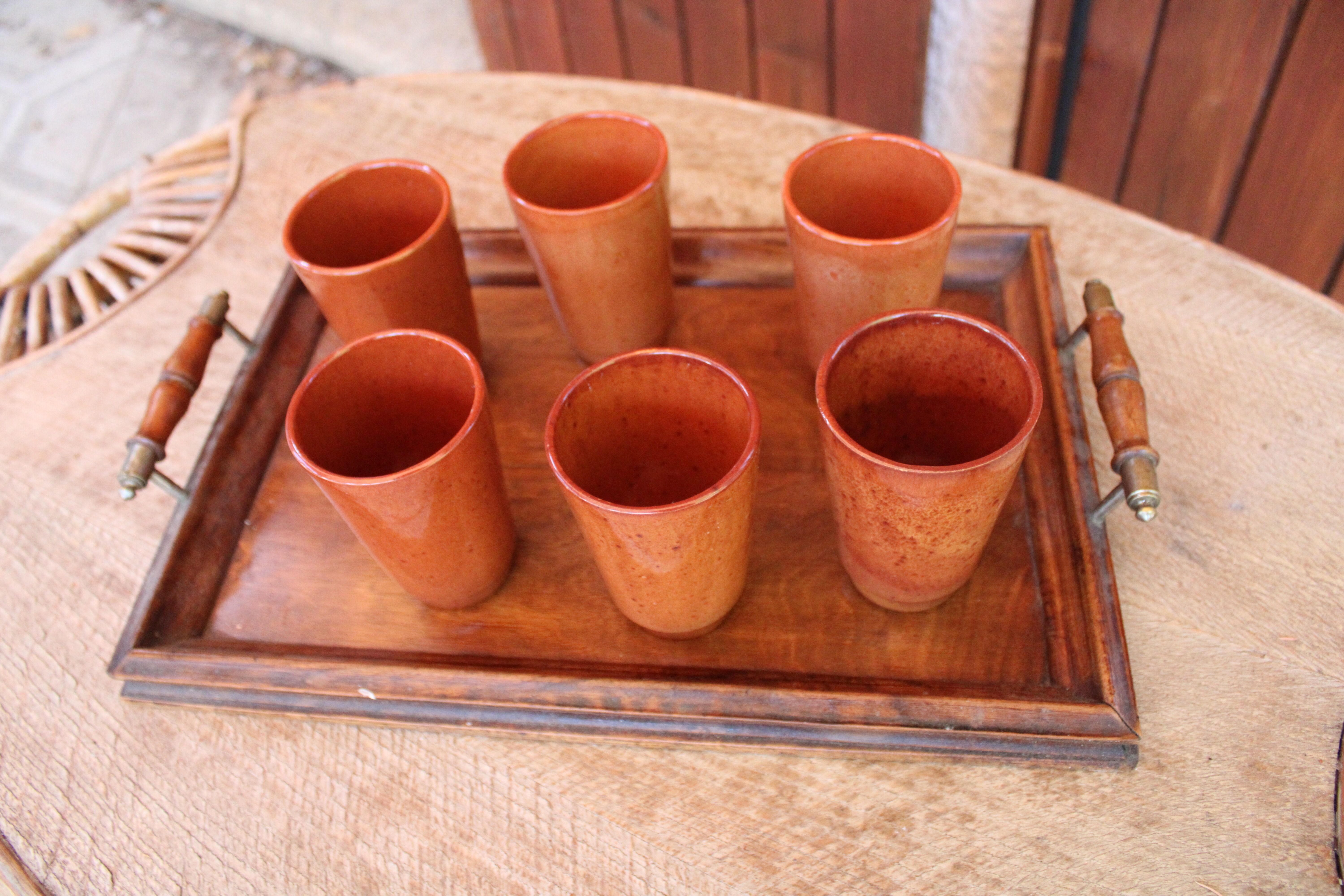 Set de 6 gobelets en grès vernissé vintage