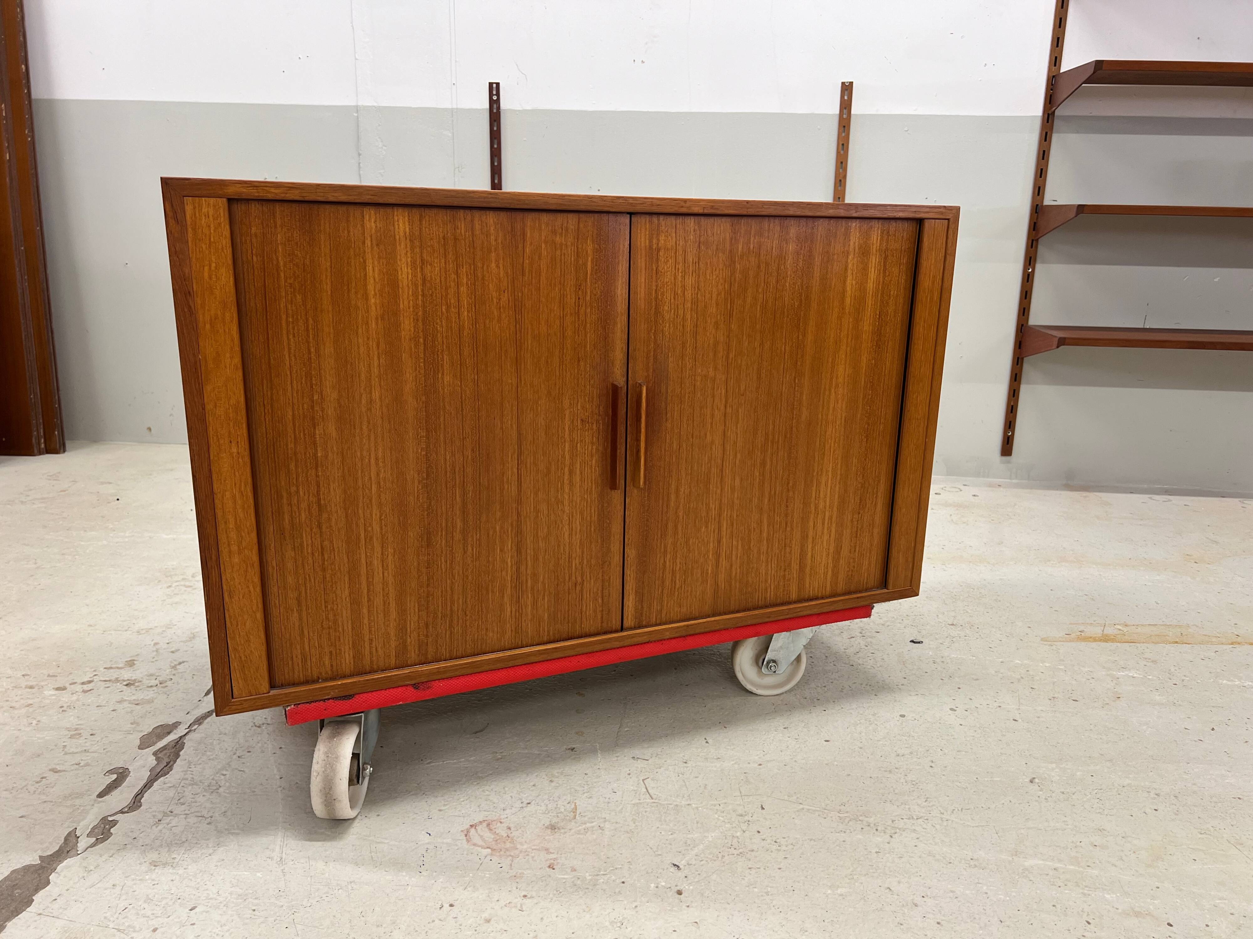 Teak Tambour Door Cabinet By Kai Kristiansen For Feldballes