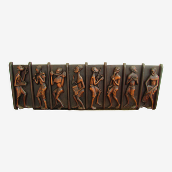 Superb carved wooden fresco, suite of African musicians